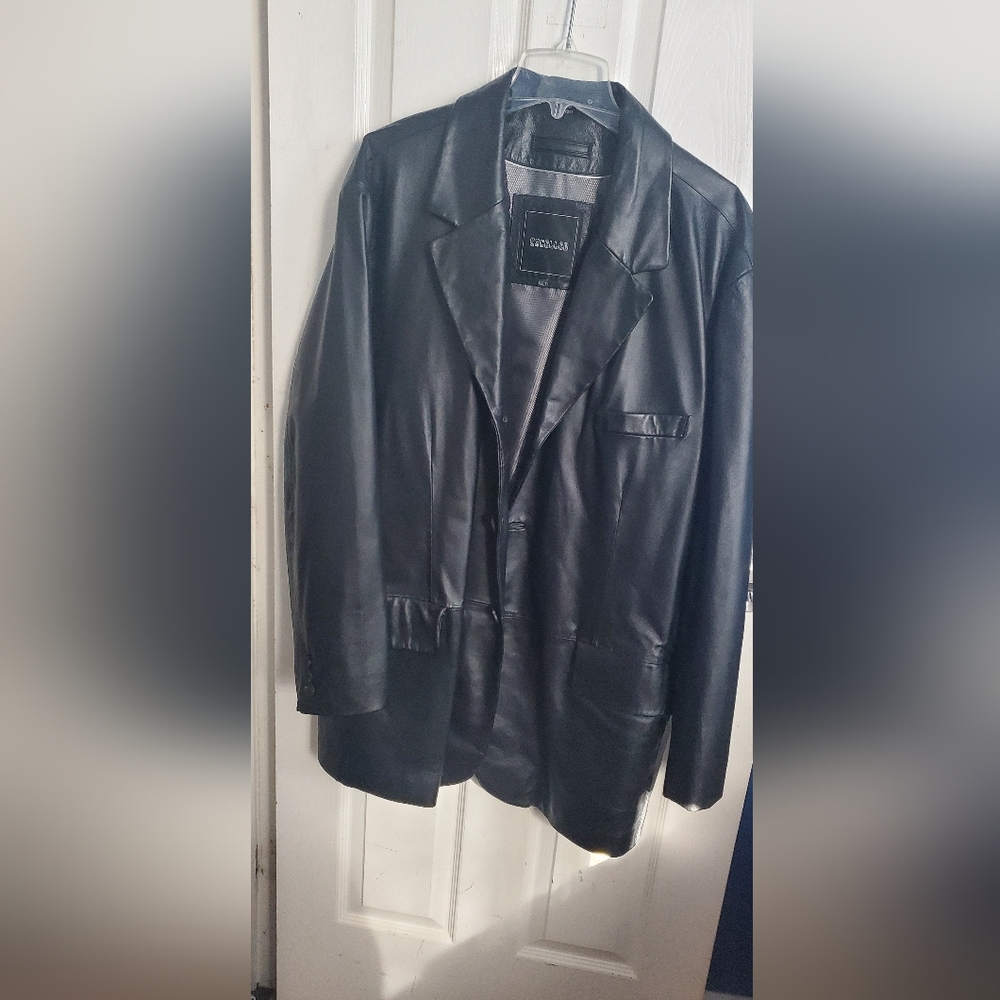 Excelled Black Leather Blazer Jacket